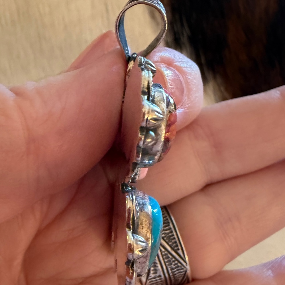 ❤️ Huge Butterfly Navajo Style 925 Pendant Dahlia Conch Kingman Turquoise 19.3G - Picture 6 of 11